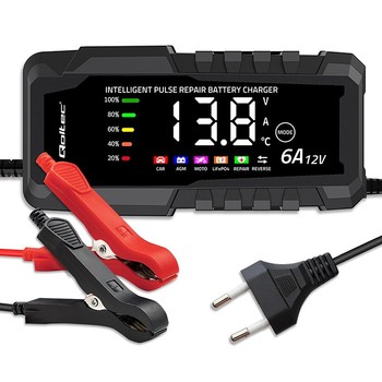 Microprocessor-controlled charger 12V 6A | Battery charger with repair function for AGM, GEL and LiFePO4 batteries | LCD