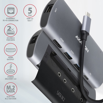 I/O HUB USB-C 6IN1 SATA M.2/0.18M HMC-6M2 AXAGON